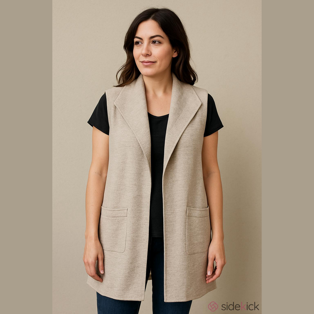 EILEEN FISHER Funnel Neck Boiled Wool Long Open Front Vest NWOT